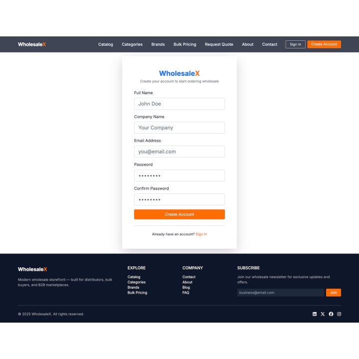 WholesaleX — Modern B2B Wholesale Storefront Template