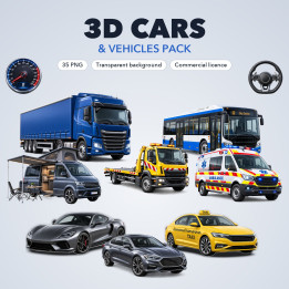 3D auta PNG – 35 vozidel, průhledné pozadí | CodeCron