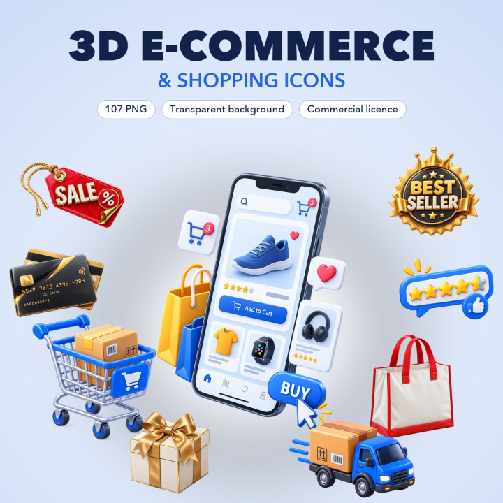 3D E-commerce Icons PNG – 107 Shopping Icons | CodeCron