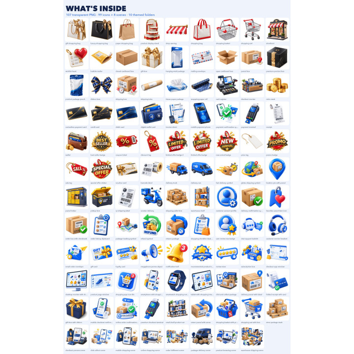3D e-shop ikony PNG – 107 ikon, průhledné pozadí | CodeCron
