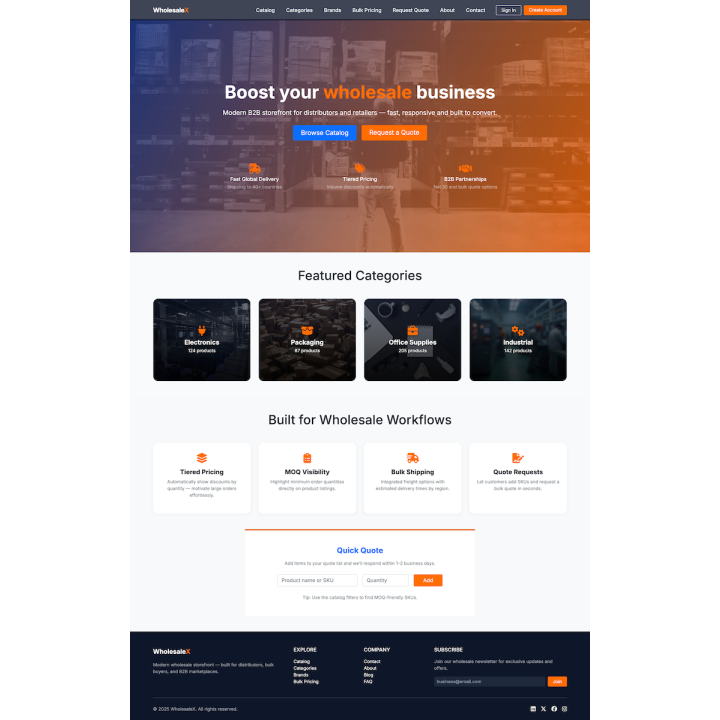 WholesaleX — Modern B2B Wholesale Storefront Template