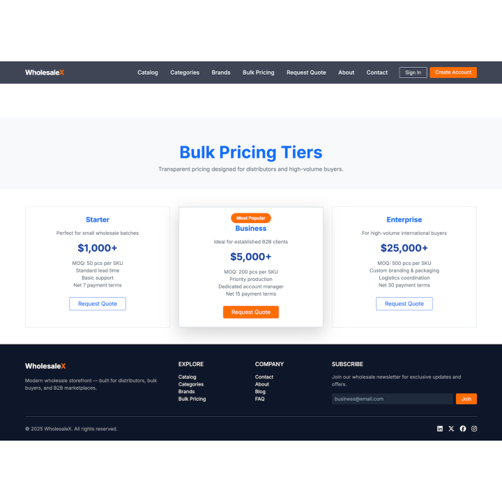 WholesaleX — Modern B2B Wholesale Storefront Template